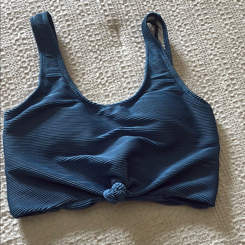 Blue Sports Bra Swim Top with Wide Straps